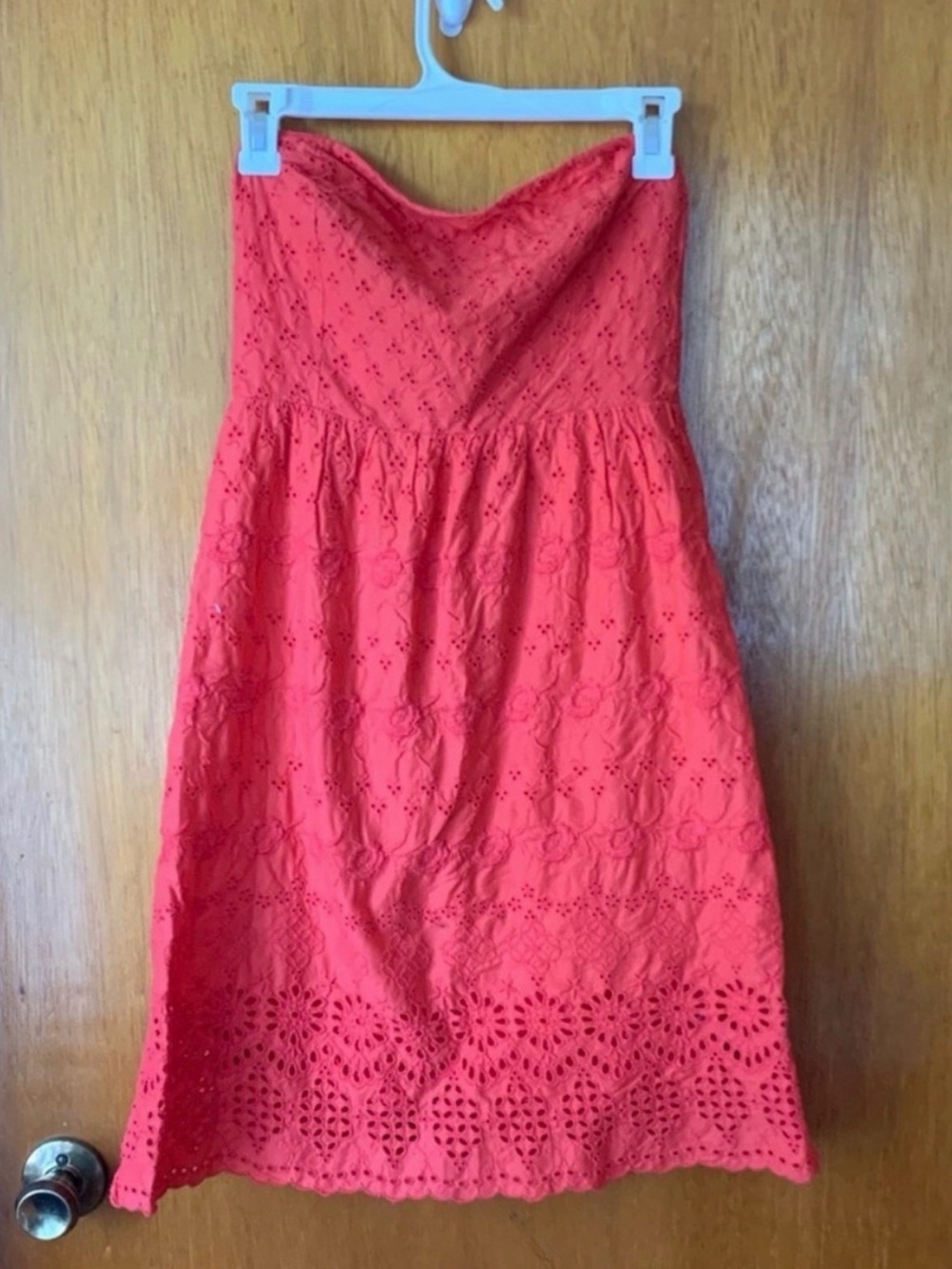 Strapless Eyelet Dress in Coral